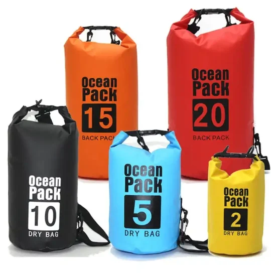 Ganze Verkäufe 2L 3L 5L 10L 15L 20L 25L 30L PVC Ocean Park Strand Camping Wandern Dry Bag unter Wasser Wasserdichte Tasche